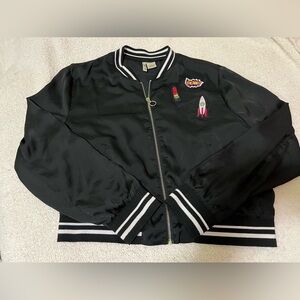 Ladies Passport Y2K Silky Bomber Style Jacket Black XL